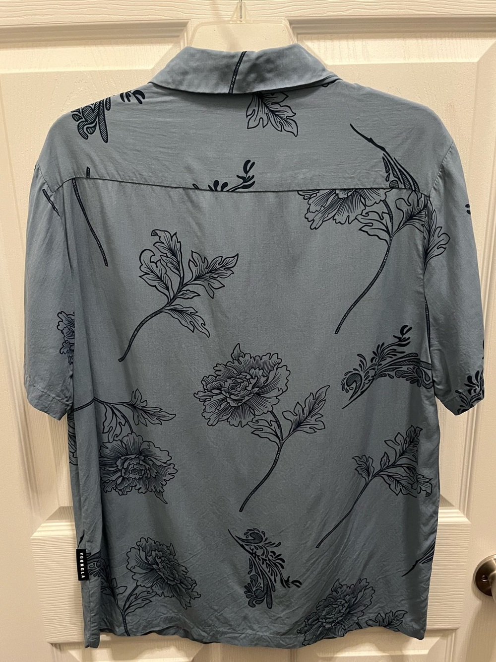 YoungLA Slate Blue Floral Camp Collar Button-Up Shirt - Picture 5 of 6